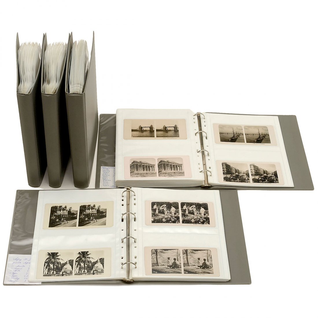 Collection of Stereo Cards 9 x 18 cm, Early 20th: Collection of Stereo Cards 9 x 18 cm, Early 20th Century In 5 albums. 1) 110 x 1st World War, French images. – 2) 63 x America, Asia and Africa. – 3) 126 x Germany. – 4) 39 x Austria. – And: 5