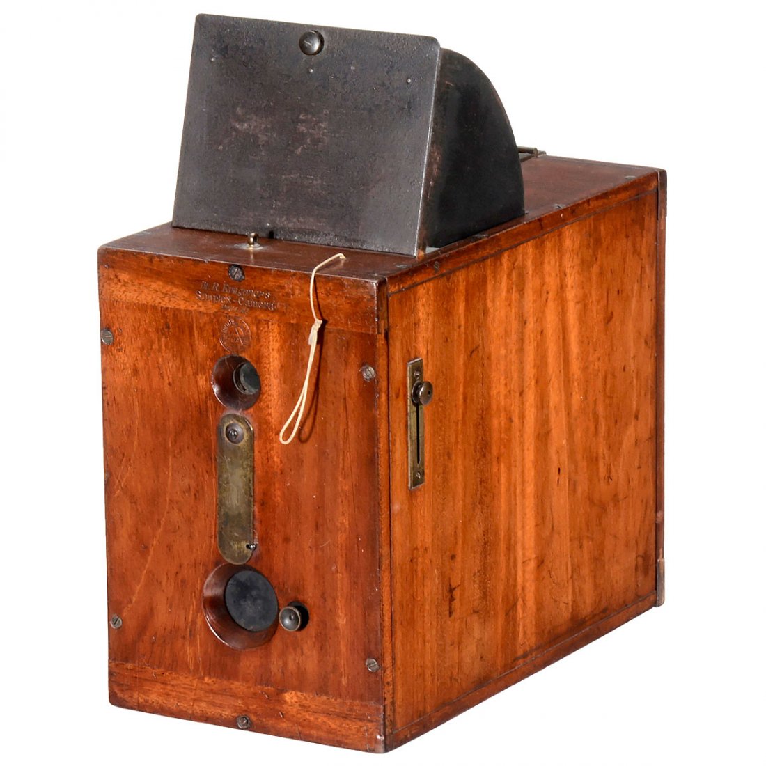 Dr Krügener's Simplex-Camera 9 x 12, c. 1889: Dr Krügener's Simplex-Camera 9 x 12, c. 1889 Dr. Rudolf Krügener, Bockheim, Frankfurt. Plate size 9 x 12 cm, magazine box for 18 plates, body no. "17" (stamped inside), mahogany body with brass fitt