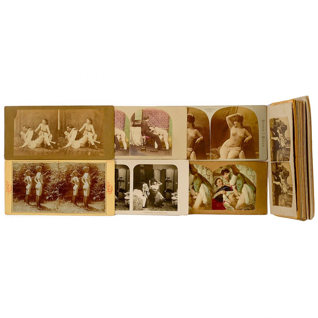35 Erotic Stereo Cards, c. 1900: 35 Erotic Stereo Cards, c. 1900 13 genre photos "Im Schlafgemach" (In the Bedchamber) by Neue Photographische Gesellschaft, Berlin; 1 "Original-Aufnahme nach der Natur" (nature photo); 1 picture "Made