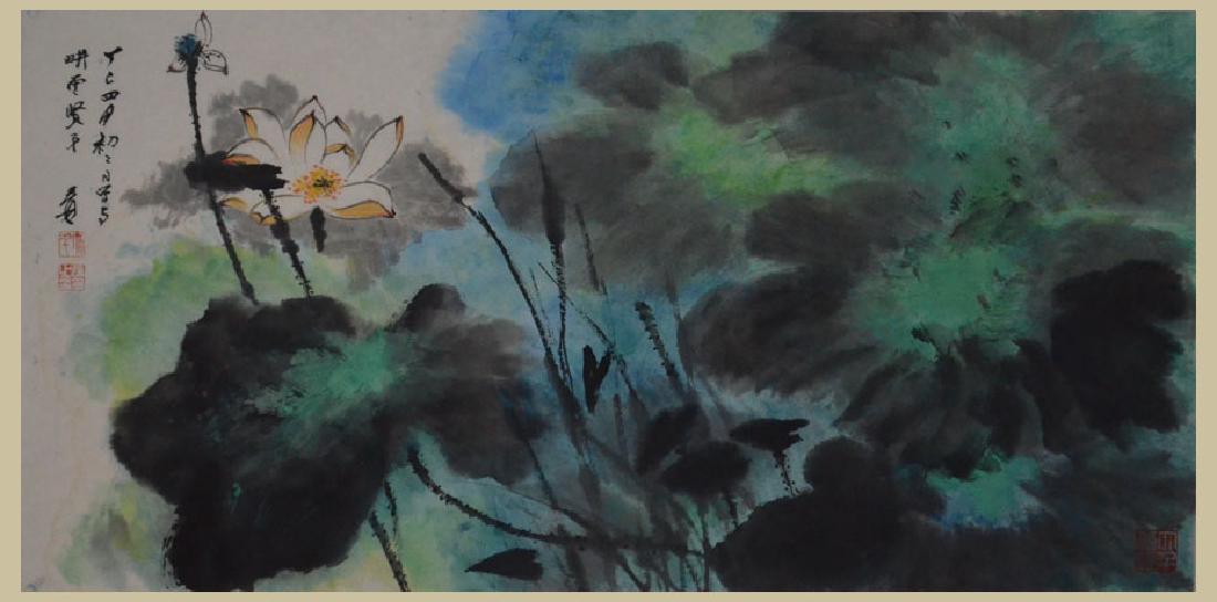 Chinese Scroll Painting signed Zhang Da Qian, Lotus (1 of 2)