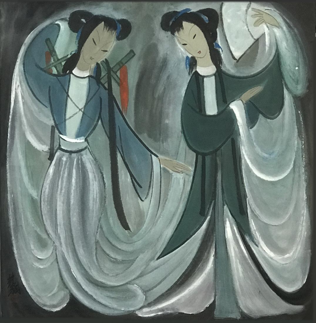 Chinese Painting on Canvas Signed Wu Guanzhong: Chinese Painting on Canvas Signed Wu Guanzhong (1919-2010), L: 23 in W: 23 in