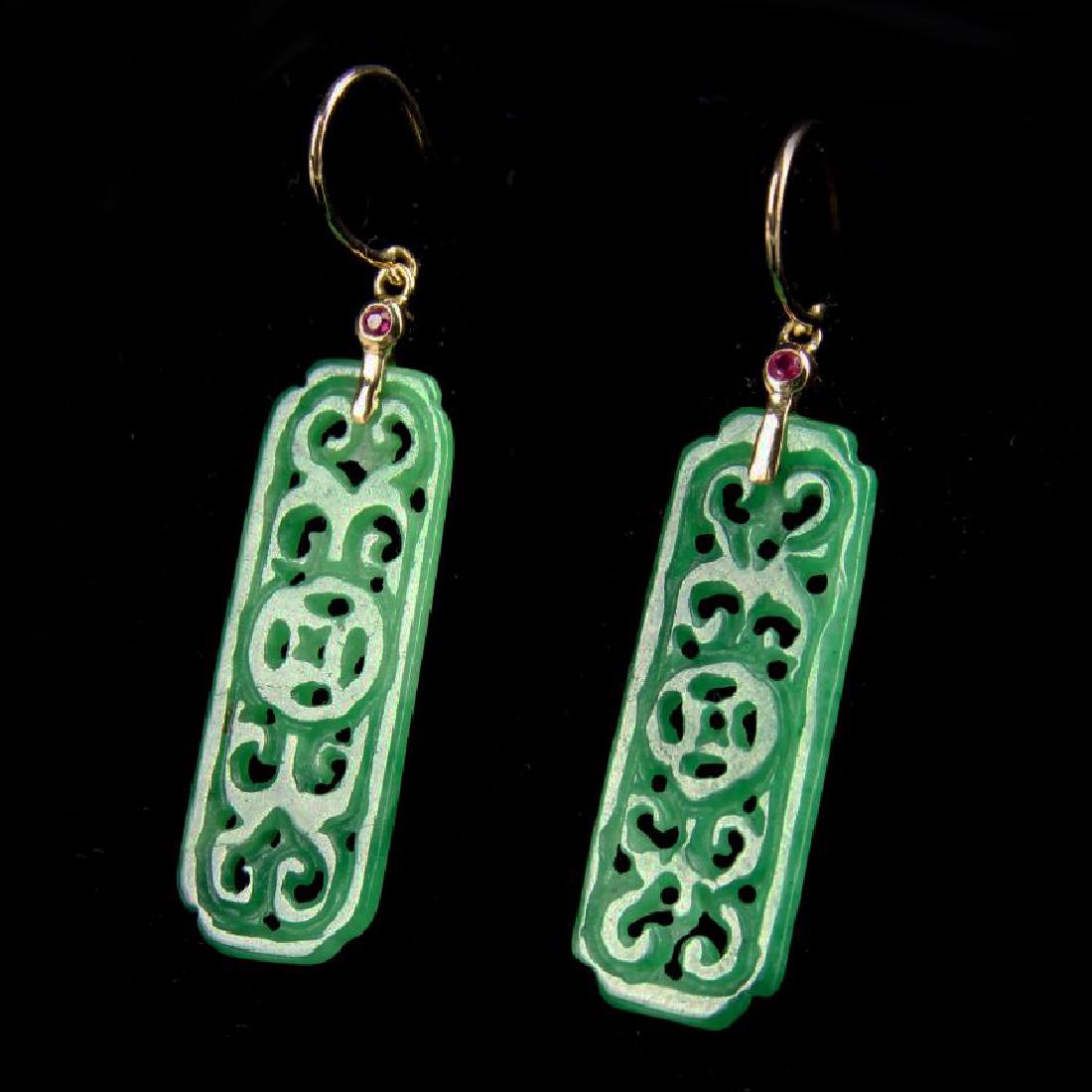 PAIR OF CHINESE EARRINGS 18K GOLD WITH RUBY BEAD (1 of 1)