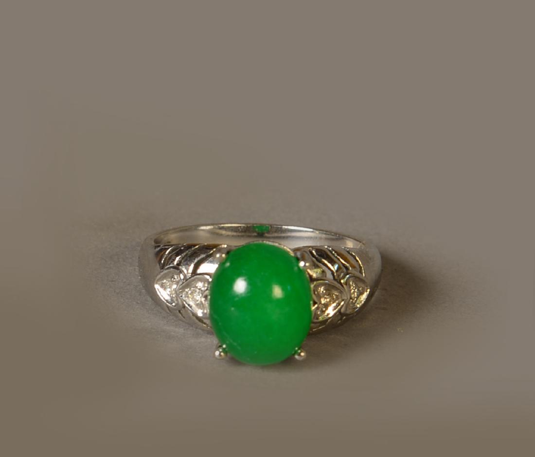 CHINESE JADEITE JADE RING IN A 14K WHITE GOLD AND (1 of 5)