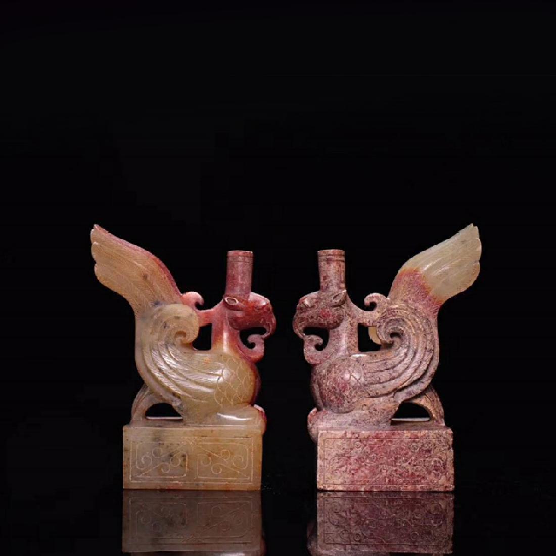 A PAIR OF HAND-HELD SEALS FOR HETIAN JADE CARVING OF (1 of 9)