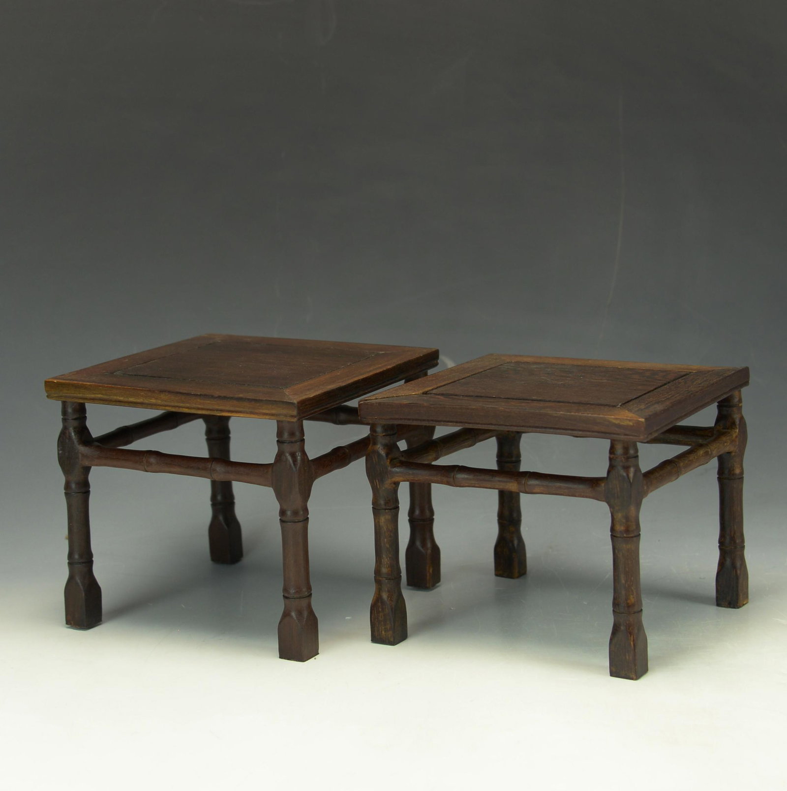 CHINESE WOOD SQUARE STOOL: CHINESE WOOD SQUARE STOOL, CARVED WITH FLORAL PATTERN; H: 5 IN L: 5 7/8 IN W: 5 7/8 IN