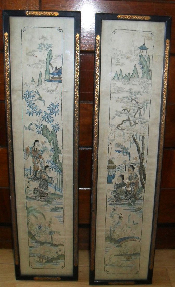 PAIR OF CHINESE SILK EMBROIDERIES (1 of 4)