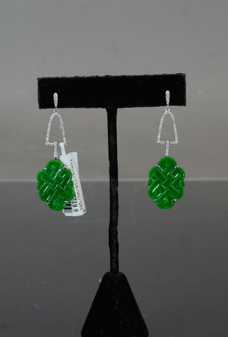 14k White Gold and Diamonds Pair of Jadeite Earrings (1 of 3)