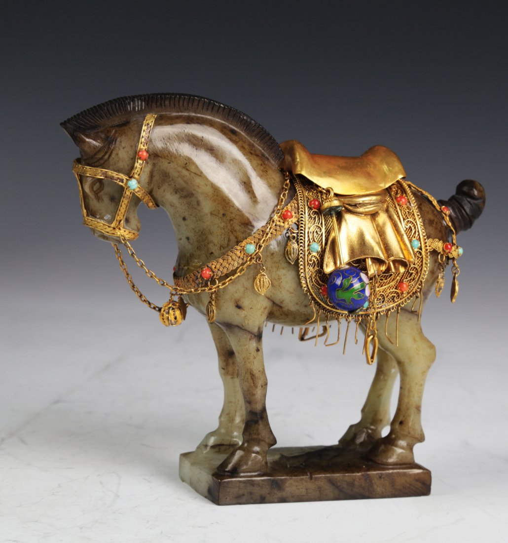 Chinese Jade Horse Figure with Silver Adornment (1 of 7)