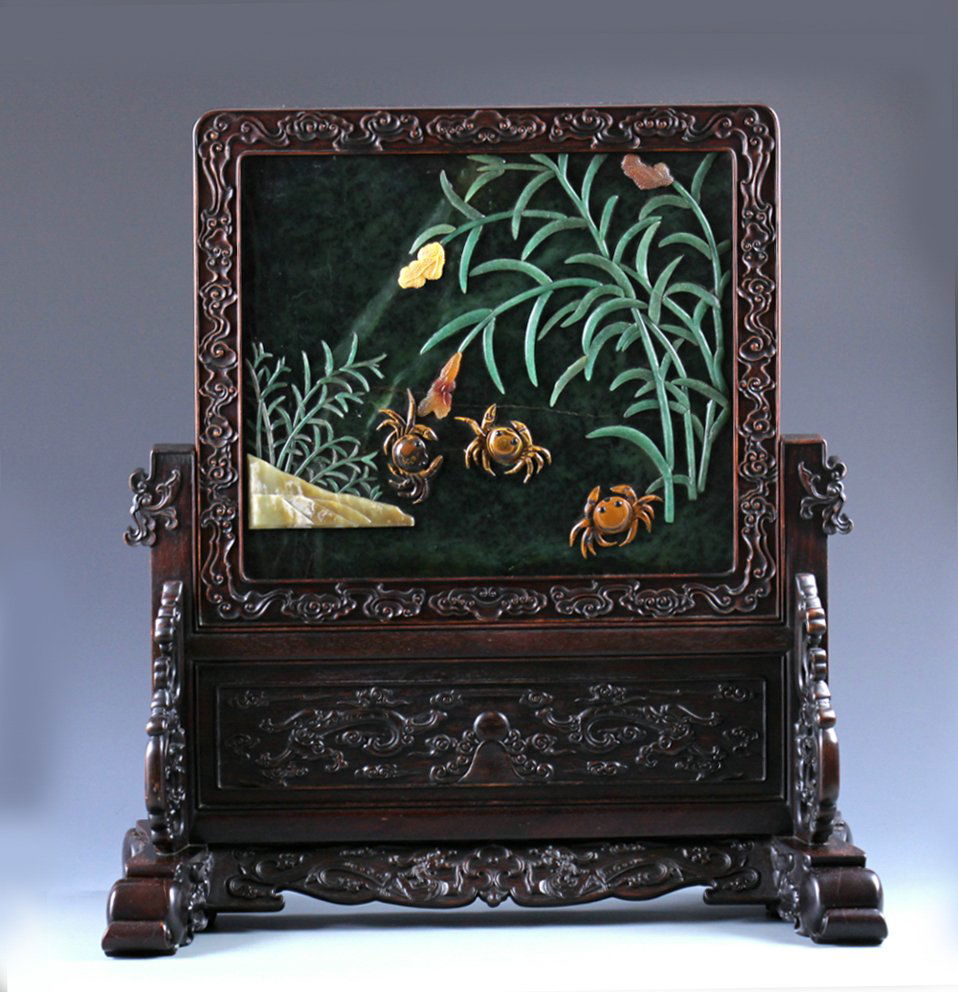 Chinese Carved Green Jade Table Screen (1 of 6)