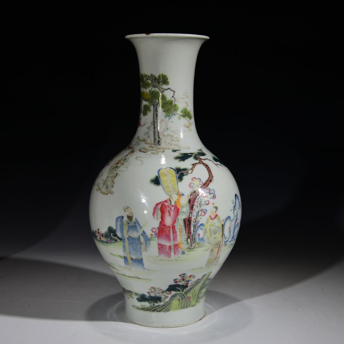 Chinese Famille Rose Vase: China, 19th C. famill rose vase, decorated with figures and landscape. Repared. H: 10 in