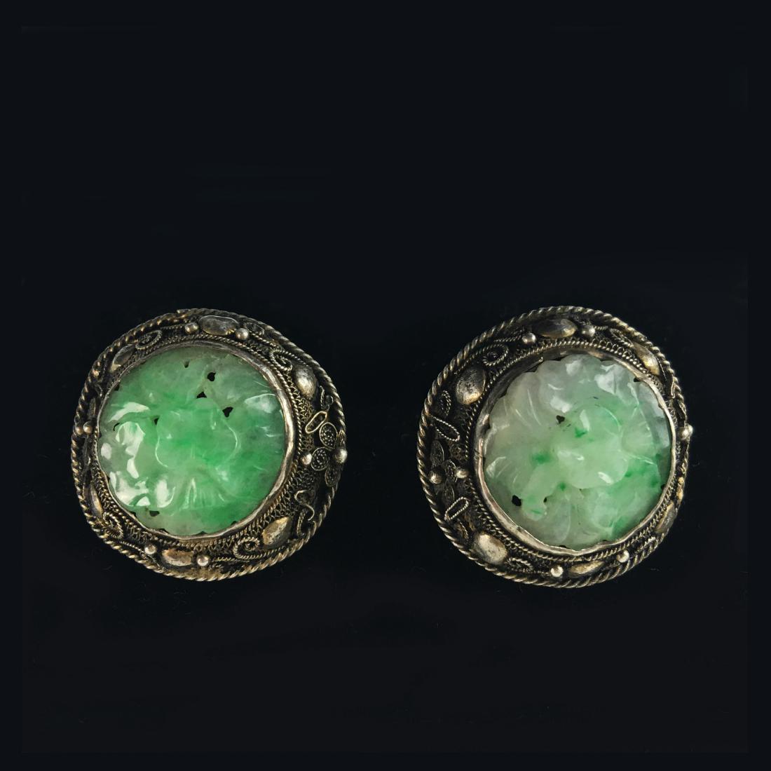 A Pair of Chinese Antique Jadeite Ear Ring Silver (1 of 3)