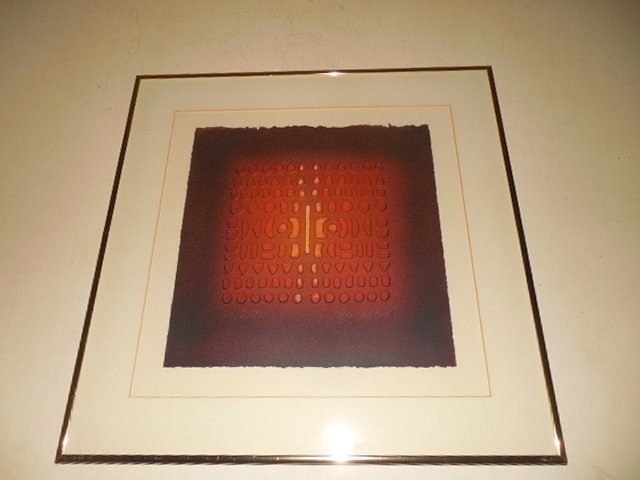 Paul Maxwell original LE abstract stencil casting: A very fine and rare vintage early Paul Maxwell ( 1925 - 2015 ) limited edition stencil casting " Comp. 702 " signed by the artist with white crayon at the lower right hand corner and numbered from th