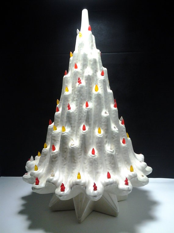 MCM large blanc dechine ceramic lighted Christmas tree (1 of 6)