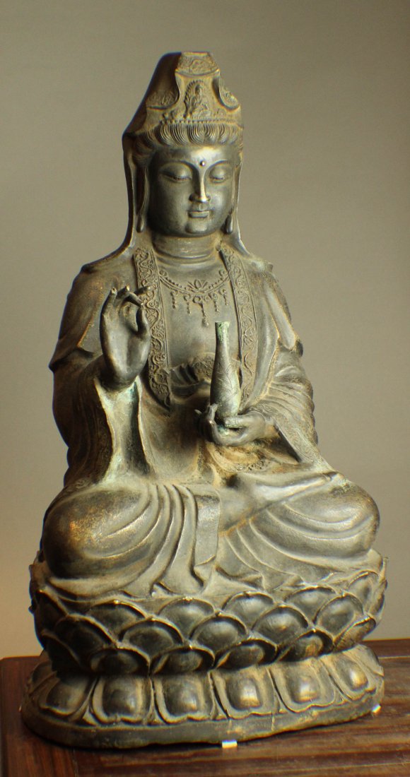 A Copper Guan Yin Sitting Statue Marke Tong Zhi Qing (1 of 8)