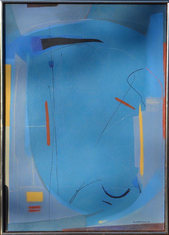 Max ACKERMANN (1887-1975) Germany: Max ACKERMANN (1887-1975) ; Abstract composition ; 1962 ; oil on canvas / framed ; dimensions 70 x 50 cm (27 1/2 x 19 2/3 in.) ; signed and dated lower right corner ; Shipping to USA - DHL $250 , Nati