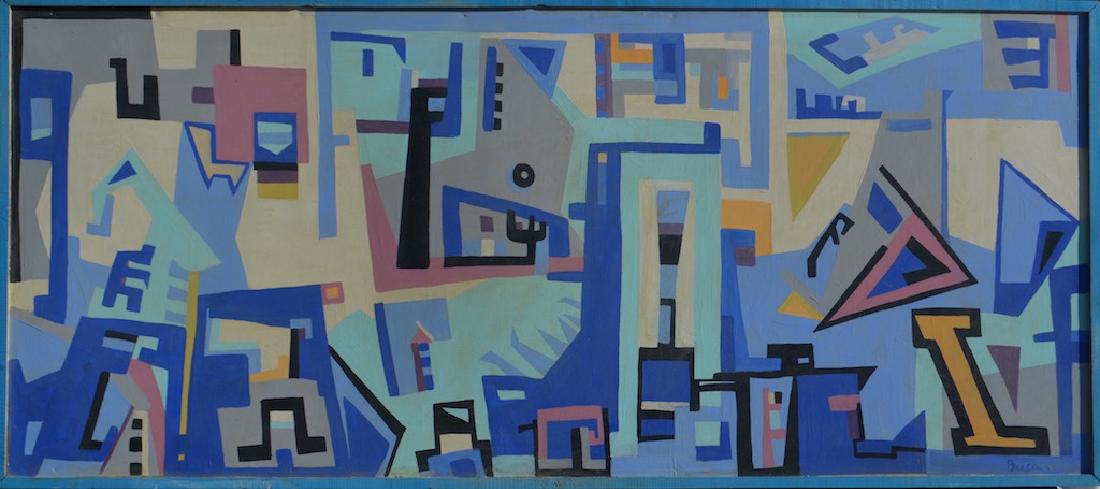 Peter BUSA (1914-1985) American: Peter BUSA (1914-1985) ; Untitled ; mid 20th century ; oil on panel ; original framed ; dimensions 88 x 197 cm (34 1/2 x 77 1/2 in.) ; signed lower right ; Shipping to USA - DHL $450 , National post w