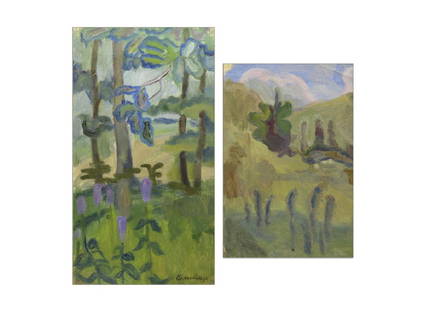 Roman SIELSKI (1903-1990) Ukrainian: Roman SIELSKI (1903-1990) ; Lot of 2 landscapes ; signed ; oil on cardboard / unframed ; dimensions 40 x 22 cm (15 3/4 x 8 2/3 in.) / 29 x 19,5 cm (11 1/2 x 7 2/3 in.) ; Shipping to USA - DHL $160 ,