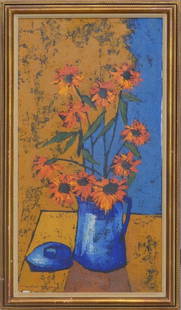 W. NEUFELD (1909-2002) Russian - Canadian - American: Woldemar NEUFELD (1909-2002) ; Floral still-life ; 2nd half of the 20th century ; oil on canvas / framed ; dimensions 77 x 41 cm (30 1/3 x 16 in.) ; frame size 86 x 50 cm (34 x 19 2/3 in.) ; signed lo