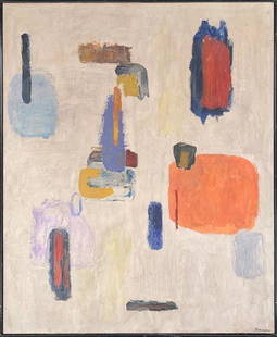 John FERREN (1905-1970) American: John Millard FERREN (1905-1970) ; Untitled abstract ; 1960 ; oil on canvas / framed ; dimensions 87 x 71 cm (34 1/4 x 28 in.) ; signed lower right corner and on verso ; Shipping to USA - DHL $320 ,