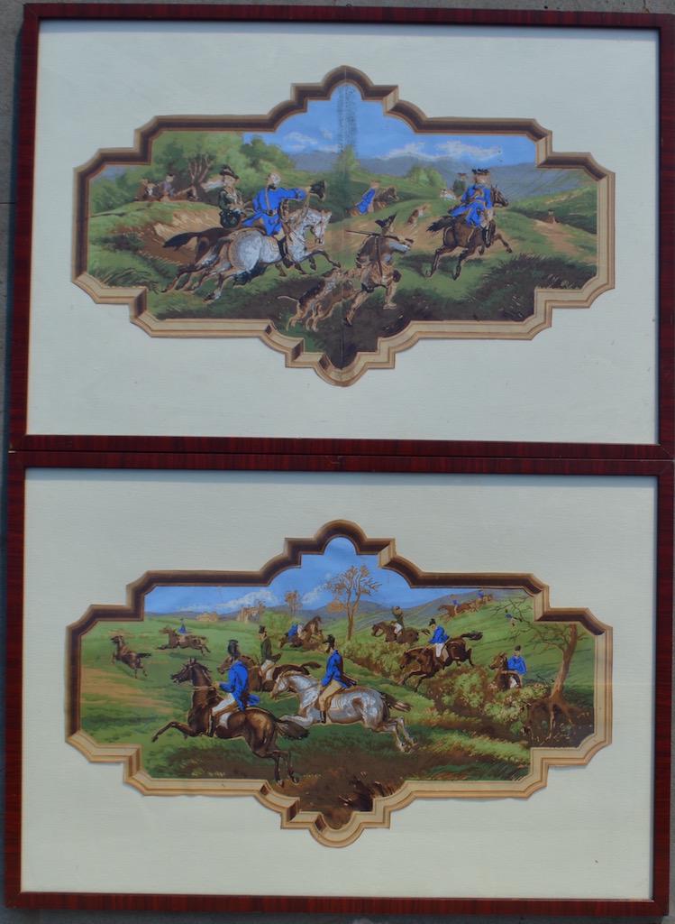Lot of 2 unsigned hunting scenes (gouache, XIX c.) (1 of 10)