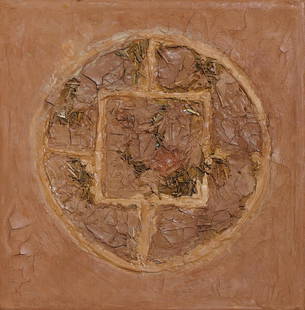 Marcos GRIGORIAN (1925-2007) Iran - Armenian - Persian: Marcos GRIGORIAN (1925-2007) ; Untitled ; 1968 ; mixed media (straw & mud)/canvas ; dimensions 50 x 50 x 4 cm (19 2/3 x 19 2/3 x 1 1/2 in.) ; signed and dated on verso ; Shipping to USA - DHL $330 , N