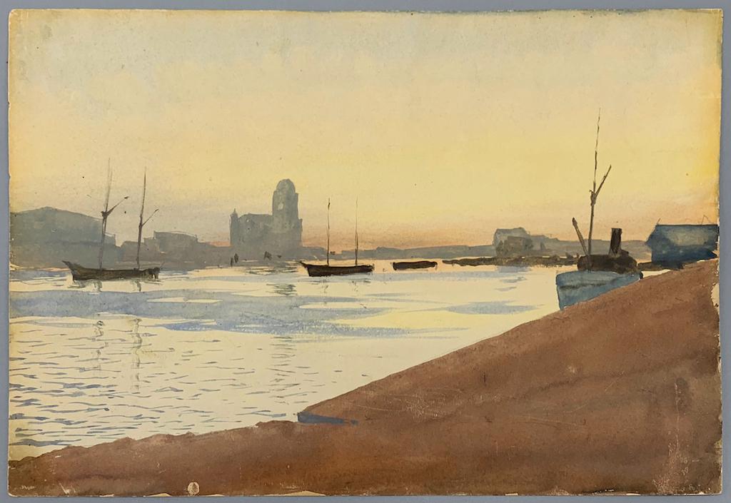 Albert BENOIS (1852-1936) Russian - French: Albert Nikolaievich BENOIS (1852 St. Petersburg - 1936 Fontenay-aux-Roses) ; A morning in port ; early 20th century ; watercolor, gouache and pencil on paper / unframed ; Certificate of authenticity b