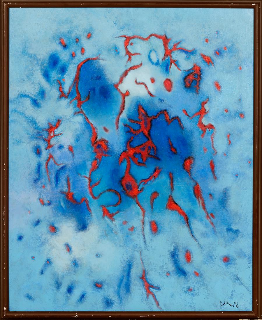 Gustave Singier (1909-1984) French - Belgian: Gustave Singier (1909-1984) ; Hydra migration III ; 1970 ; oil on canvas / framed ; dimensions 100 x 81 cm (39 1/3 x 32 in.) ; frame size 105 x 86 cm (41 1/3 x 34 in.) ; signed and dated lower right c