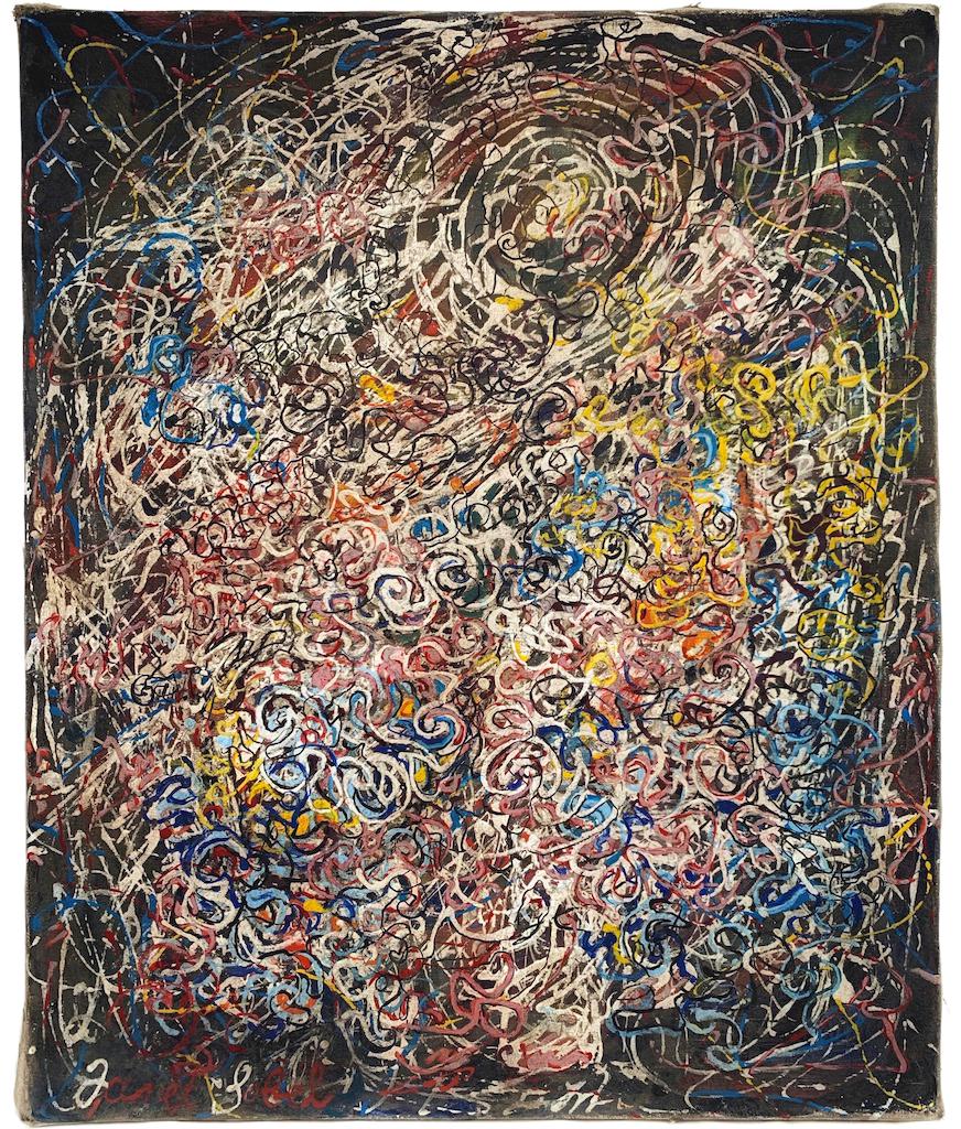 Janet SOBEL (1894-1968) Ukrainian - American: Janet SOBEL (Jennie Olechovsky, 1894 Dnepr Ukraine - 1968 Plainfield NJ US) ; Untitled abstract, probably from Milky Way or Space series ; c. 1940s ; oil on canvas / unframed ; dimensions 60 x 50 cm (