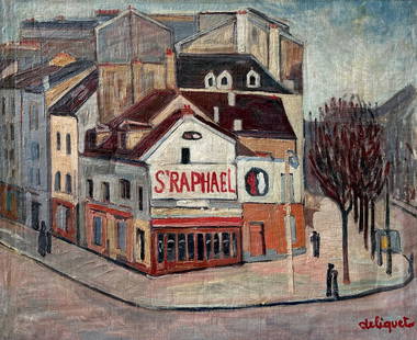 Raymond DELIQUET (1908-2019) French: Raymond DELIQUET (1908-2019) ; Saint Raphael, Paris view ; double side painting ; oil on canvas / unframed ; dimensions 55 x 66 cm (21 2/3 x 26 in.) ; signed lower right corner ; Shipping to USA -