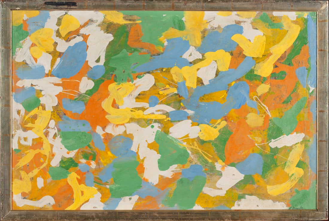 James BROOKS (1906-1992) American - USA: James BROOKS (1906-1992) ; Untitled ; c. 1950s ; oil on canvas / framed ; dimensions 61 x 92 cm (24 x 36 1/4 in.) ; frame size 66 x 97 cm (26 x 38 1/4 in.) ; signed lower right corner ; Shipping to US