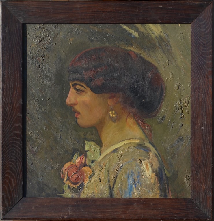 Ivan MIASOEDOV (1881-1953) Russian - Germany: Ivan Grigor MIASOEDOV (1881 Kharkov, Ukraine - 1953 Buenos Aires, Argentina) ; Portrait of the artists wife ; cardboard laid to the cardboard / framed ; dimensions 47 x 44 cm (18 1/2 x 17 1/3 in.) ; f