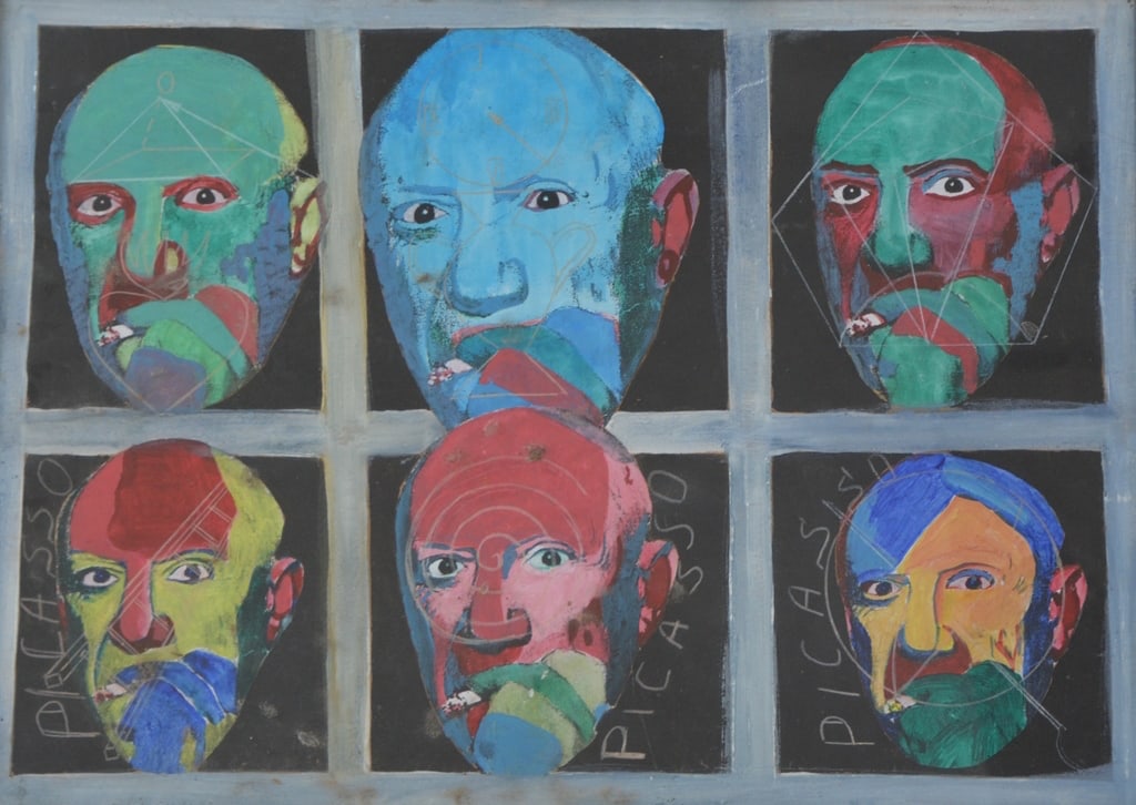 Oleg GRUNZOVSKY (1950) Russian - Ukrainian: Oleg GRUNZOVSKY (1950) ; Picasso / pop art ; 20th century ; gouache on paper, mixed media ; framed ; dimensions 50 x 70 cm (19 2/3 x 27 1/2 in.) ; Shipping to USA: DHL - $250 , National post with trac