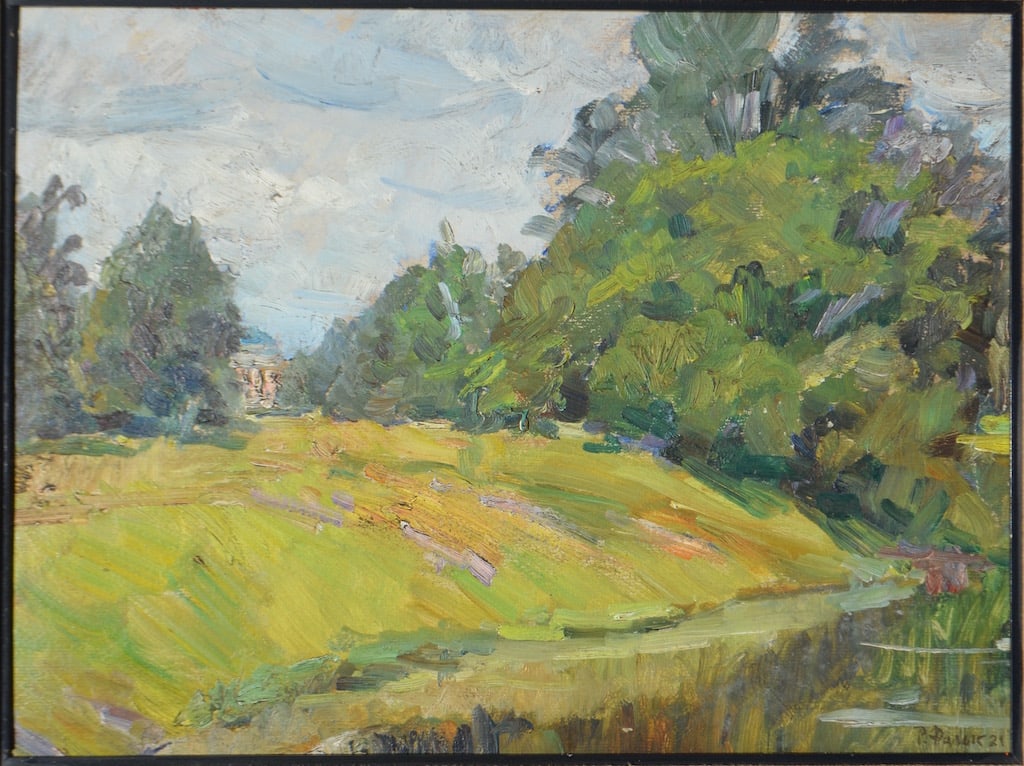Robert Rafaelovich FALK (1886-1958): signed Robert Rafaelovich FALK (1886-1958) ; Landscape ; 1921 ; oil on cardboard / framed ; dimensions 30 x 40 cm (12 x 15 3/4 in.) ; frame size 47 x 57 cm (18 1/2 x 22 1/2 in.) ; signed and dated low