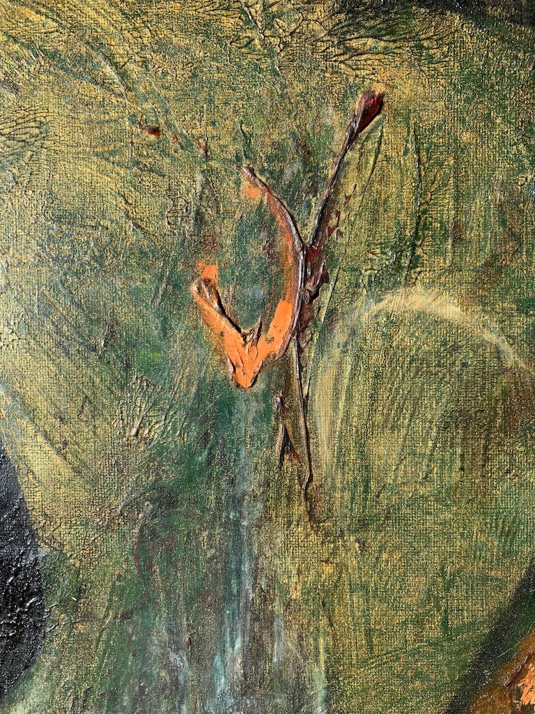 ILLEGIBLY signed, painting of prehistoric times
