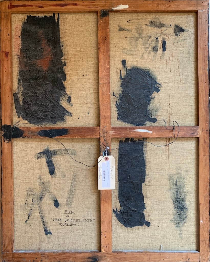 ILLEGIBLY signed, painting of prehistoric times