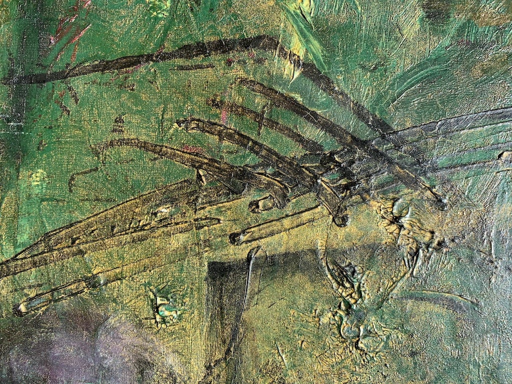 ILLEGIBLY signed, painting of prehistoric times