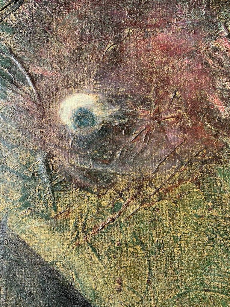 ILLEGIBLY signed, painting of prehistoric times