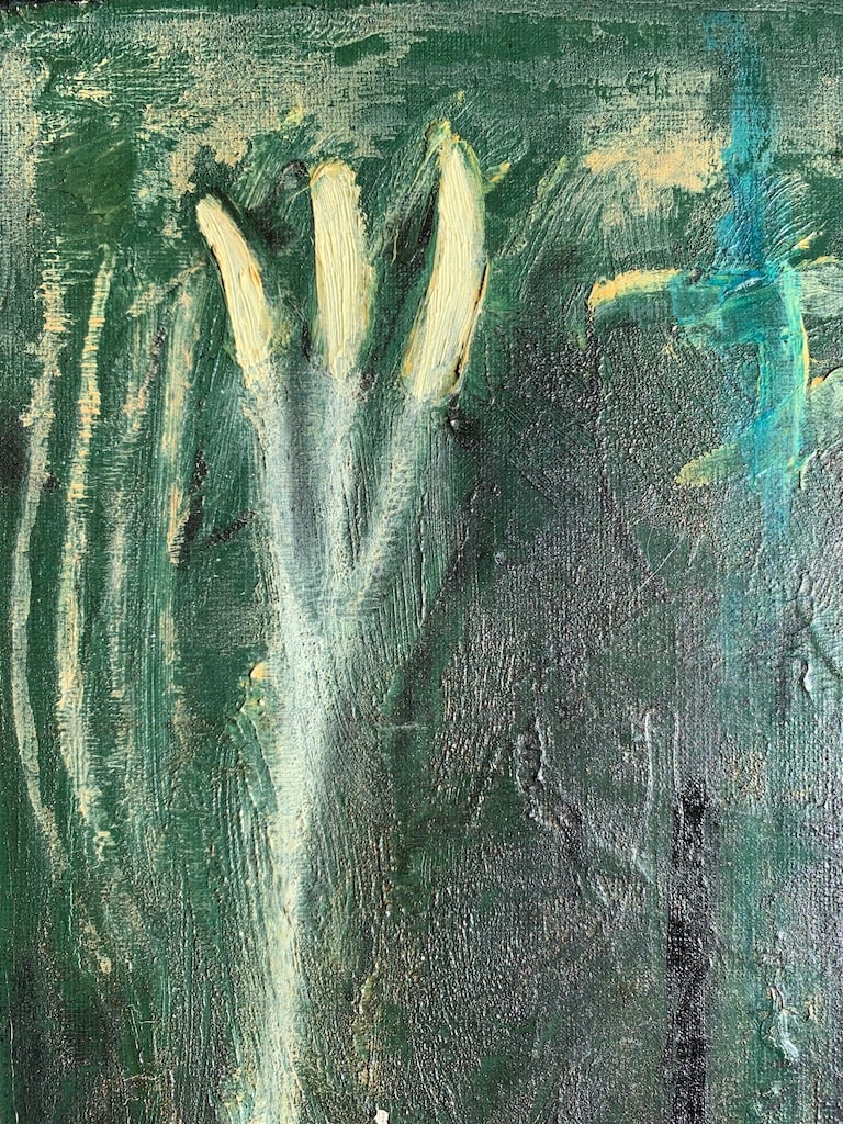 ILLEGIBLY signed, painting of prehistoric times