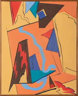 Richard Mortensen (1910-1993) Danish: Richard Mortensen (1910-1993) ; AIGNERVILLE ; 1956 ; oil on canvas ; dimensions 51,5 x 41,6 cm (20 1/4 x 16 1/3 in.) ; signed, named and dated on verso ; Shipping to USA - DHL $210 , National post wit