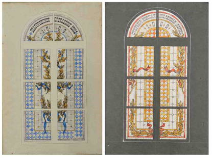 Alexander PRONIN (1934-2002) Russian - Ukrainian: Alexander Fedorovich PRONIN (1934-2002) ; Lot of 2 designs of stained glass windows ; paper laid to the panel, watercolor / unframed ; each one size 60 x 40 cm (23 2/3 x 15 3/4 in.) ; from the artists