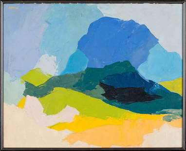Etel ADNAN (1925-2021) Lebanon - France: Etel ADNAN (1925-2021) ; oil on canvas on board / c.1980s ; dimensions 16 x 20 in. ; signed upper left corner ; Shipping to USA - DHL $650 , National post with tracking service $450 / Shipping to EU,