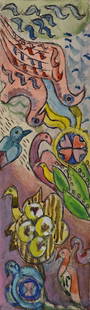 Maria SINIAKOVA (1898-1984) Russian: Maria Mikhailovna SINIAKOVA-URECHINA (1898-1984/85) ; mixed media on paper ; image size 27,5 x 8,5 cm (11 x 3 1/3 in.) ; total paper size 31 x 24 cm (12 1/4 x 9 1/2 in.) ; signed lower right ; Shippin