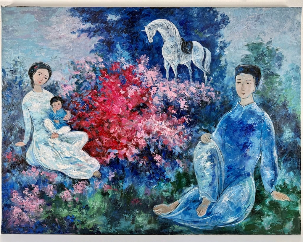 Cao Dam VU (1908-2000) Vietnamese - French: Cao Dam VU (1908 Hanoi, Vietnam - 2000 Le Vesinet, France) ; Composition ; 1973 ; oil on canvas / unframed ; dimensions 89 x 116 cm (35 x 45 1/2 in.) ; signed lower left corner and on verso ; Shipping