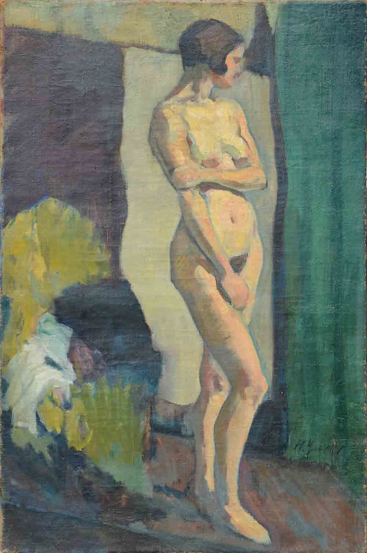 Nikolai Pavlovich ULIANOV (1875-1949) Russian: Nikolai Pavlovich ULIANOV (1875-1949) ; Nude ; early 20th century ; oil on canvas - unframed ; dimensions 84 x 56 cm (33 x 22 in.) ; signed lower right corner ; Shipping to USA: DHL - $320 / National