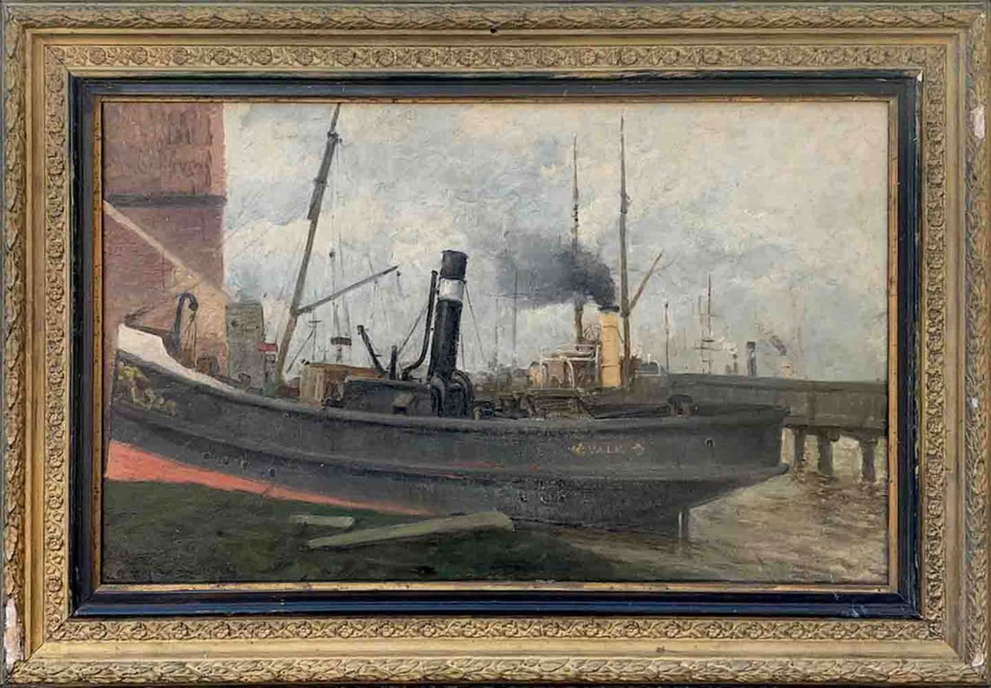 Adolf KAUFMANN (1848-1916) Austrian - Czech: Adolf KAUFMANN (1848-1916) ; Valk boat ; 1881 ; oil on paper mounted on wood panel / framed ; dimensions 32 x 52 cm (12 2/3 x 20 1/2 in.) ; signed and dated lower left corner ; Shipping to USA - DHL $