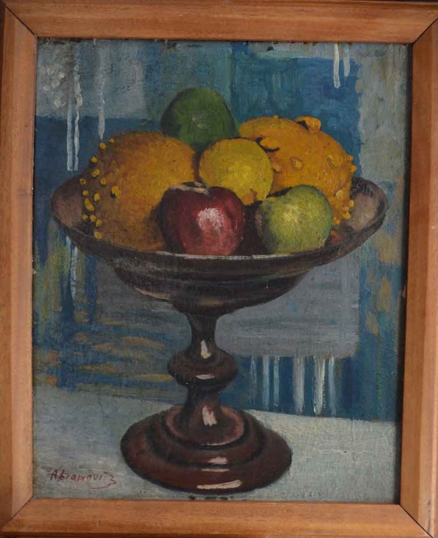 Albert ABRAMOVITZ 1879-1963 Russain - Latvian - American: Albert ABRAMOVITZ (1879 Riga - 1963 New York) ; Still-life with fruits ; the 1st half of the 20th century ; oil on wood / framed ; dimensions 41 x 33 cm (16 x 13 in.) ; frame size 47,5 x 39,5 cm (18 3