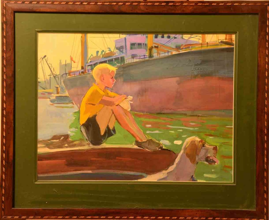 Sofia NIZOVAIA (1918-1993) Ukrainian - Russian: Sofia NIZOVAIA (1918-1993) ; The young captain ; mid 20th century ; gouache on paper / framed with glass ; dimensions 35 x 46 cm (13 3/4 x 18 in.) ; signed on verso ; Shipping to USA - DHL $160 , Nati