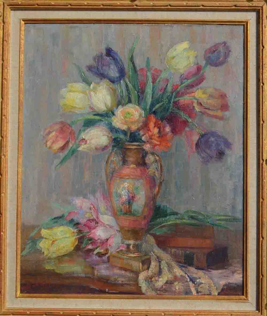 Boris KRILOV (1891-1977) Russian - Croatian - French: Boris KRYLOFF / Boris KRYLOV (1891 Moscow - 1977 Paris ) ; Floral still-life ; mid 20th century ; oil on canvas / framed ; dimensions 46 x 38 cm (18 x 15 in.) ; frame size 59 x 51 cm (23 1/4 x 20 in.)
