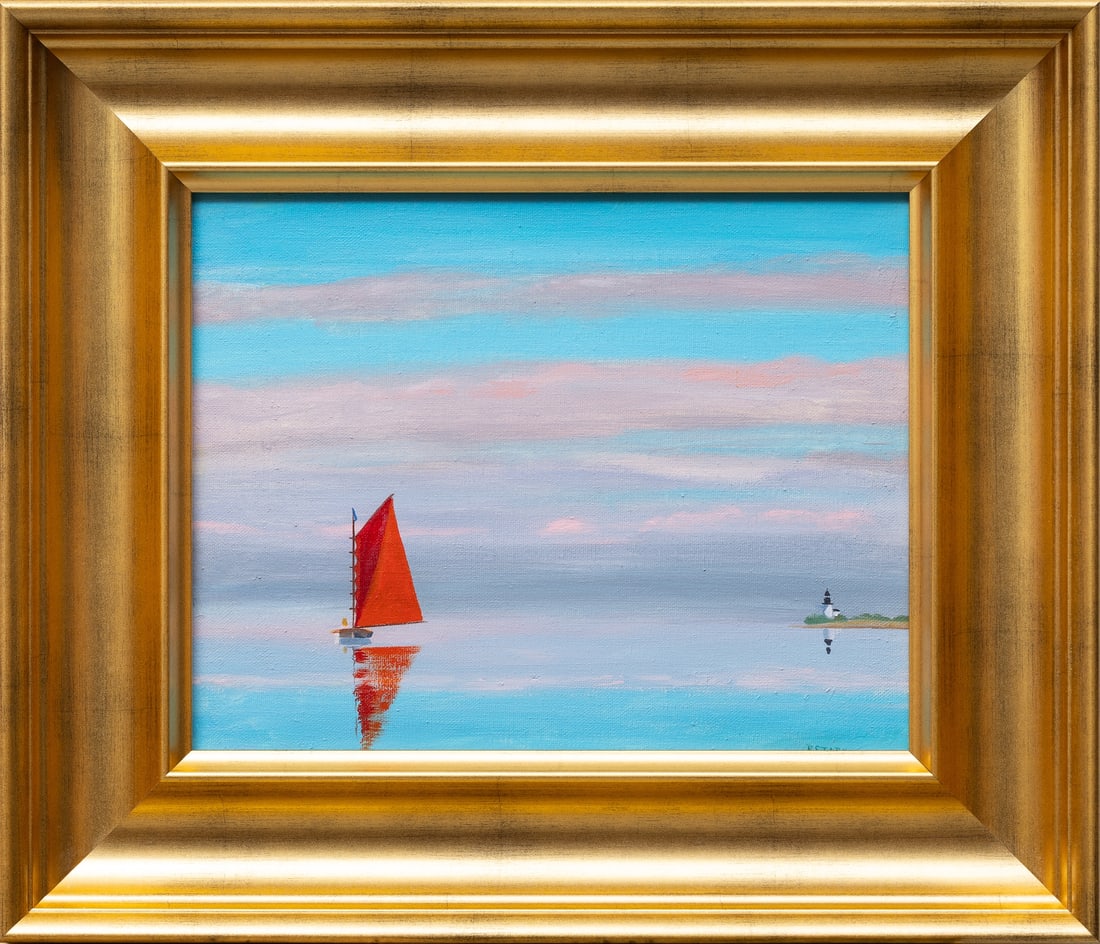 Robert STARK (1933-2014) American: Robert W. Stark, Jr. (1933 - 2014) Massachusetts ; Red sailboat ; c.1990s ; oil on canvas / framed ; dimensions 28 x 36,5 cm (11 x 14,1/3 in.) ; frame size 44,5 x 52 cm (17 1/2 x 20 1/2 in.) ; signed