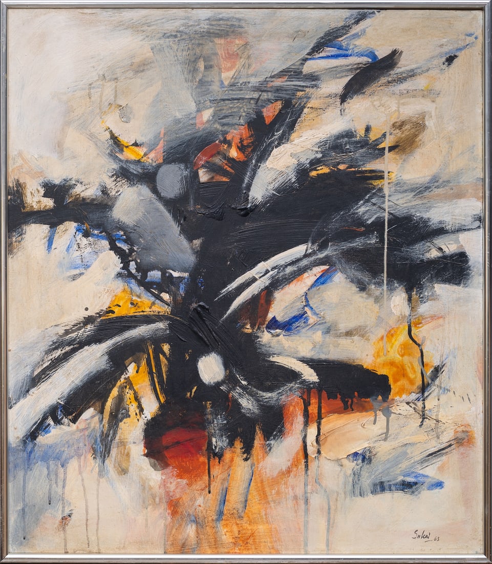 Kazuya Sakai (1927-2001) Japanese - American - Argentinian: Kazuya Sakai (1927-2001) Japan, USA, Mexico, Argentina ; oil on canvas / 1963 ; dimensions 81 x 71 cm (32 x 28 in.) ; frame size 84 x 74 cm (33 x 29 in.) ; signed lower right corner and on verso ; Shi